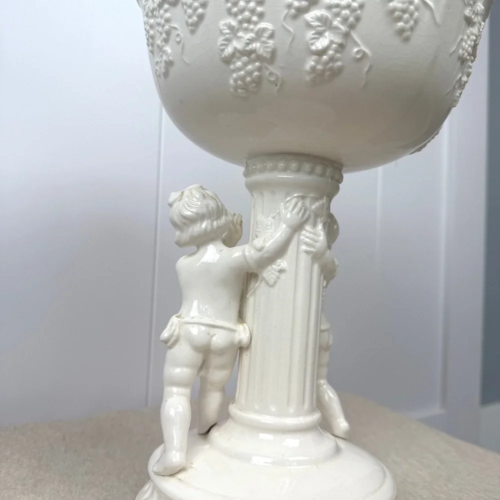 Vintage Lefton Japan Cherub Pedestal Planter Mid Century Ceramic Compote Bowl‎
